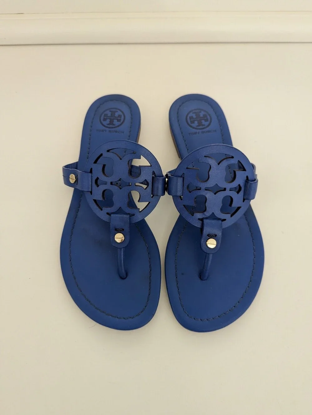 Tory Burch Miller Sandal In Blue Leather Size 5.5